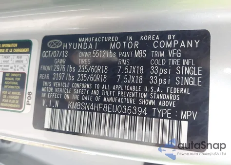 2014 Hyundai Santa Fe Gls from USA, damaged, VIN KM8SN4HF8EU036394